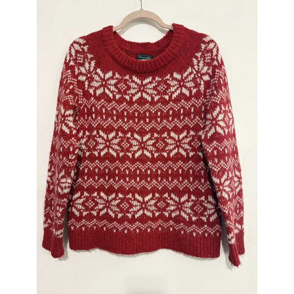 Abercrombie & Fitch Fair Isle Holiday Sweater Red Ivory Snowflake Women’s M